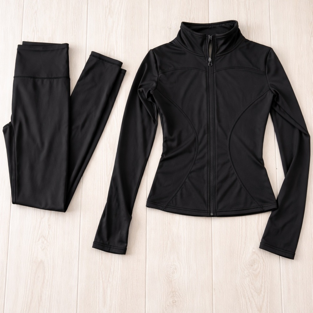 Black Matching Workout Set | Zip Jacket & High-Waisted Leggings | Small